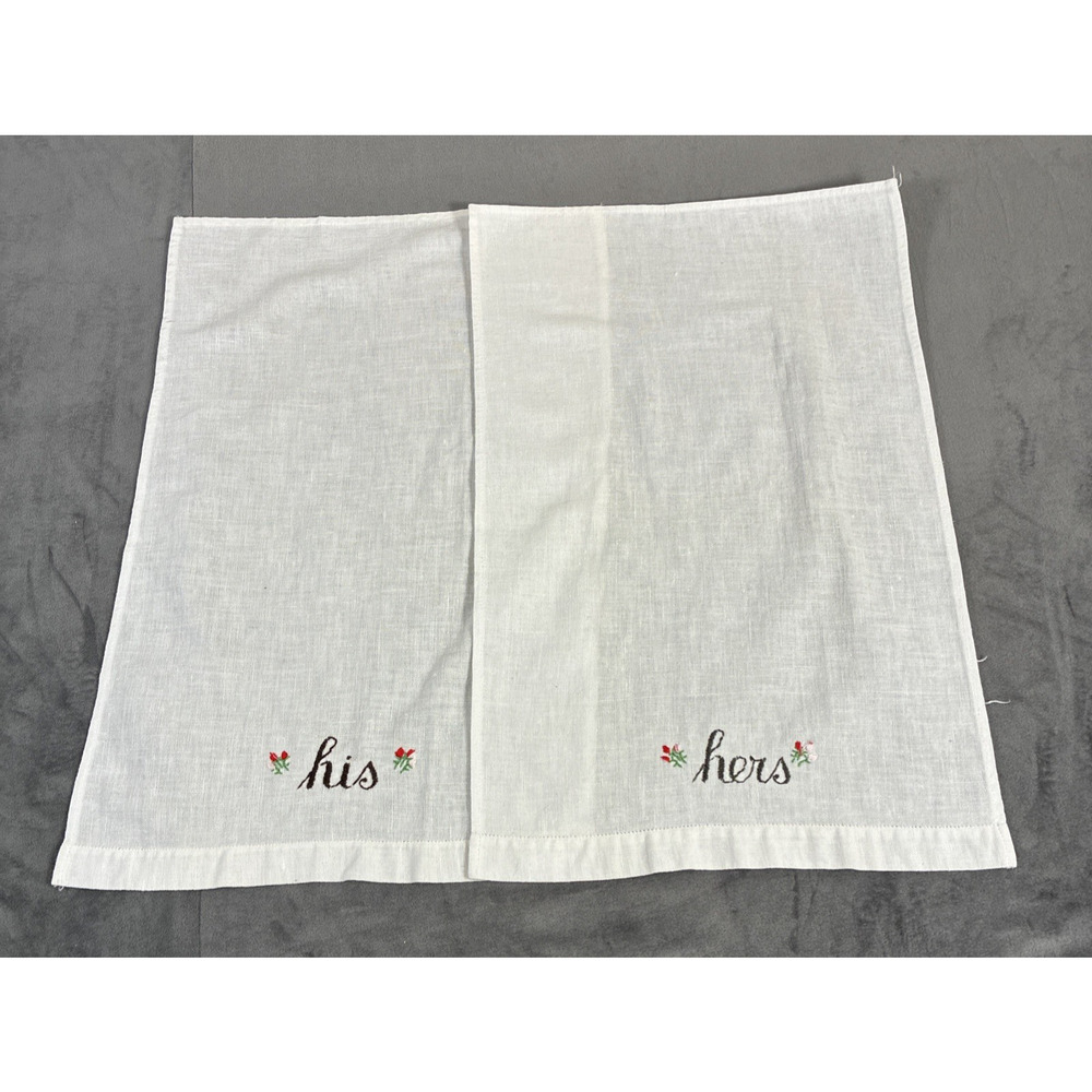 Vintage Embroidered Hand Towels HIS and HERS 12" x 19" Benefits Charity